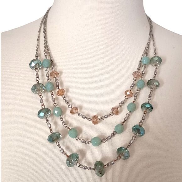Glass Faceted Beaded Neckline Multi Strand Station Pastels Silver Tone Fairy - Picture 1 of 15
